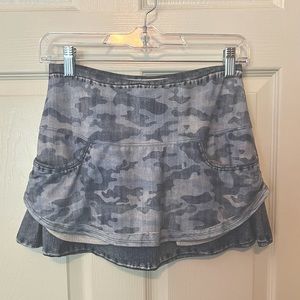 Lucky in Love “Denim” print Camo Tennis Skirt, size XS